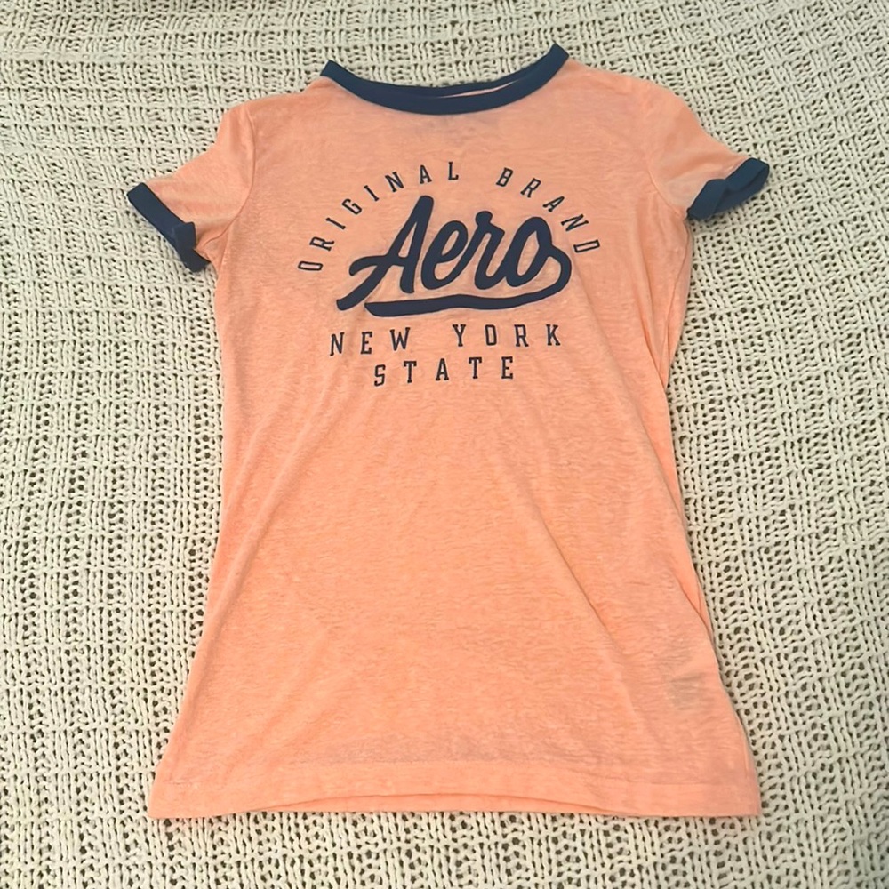 Aeropostale pink and navy classic crew tee